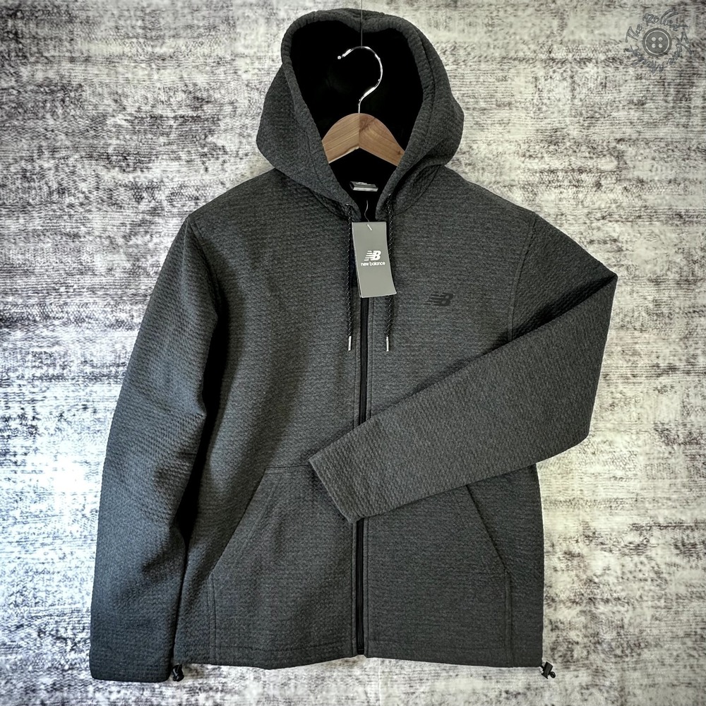 NWT New Balance Waffle Style Hooded Fleece Lined Zip Jacket Grey Men's‎ Small